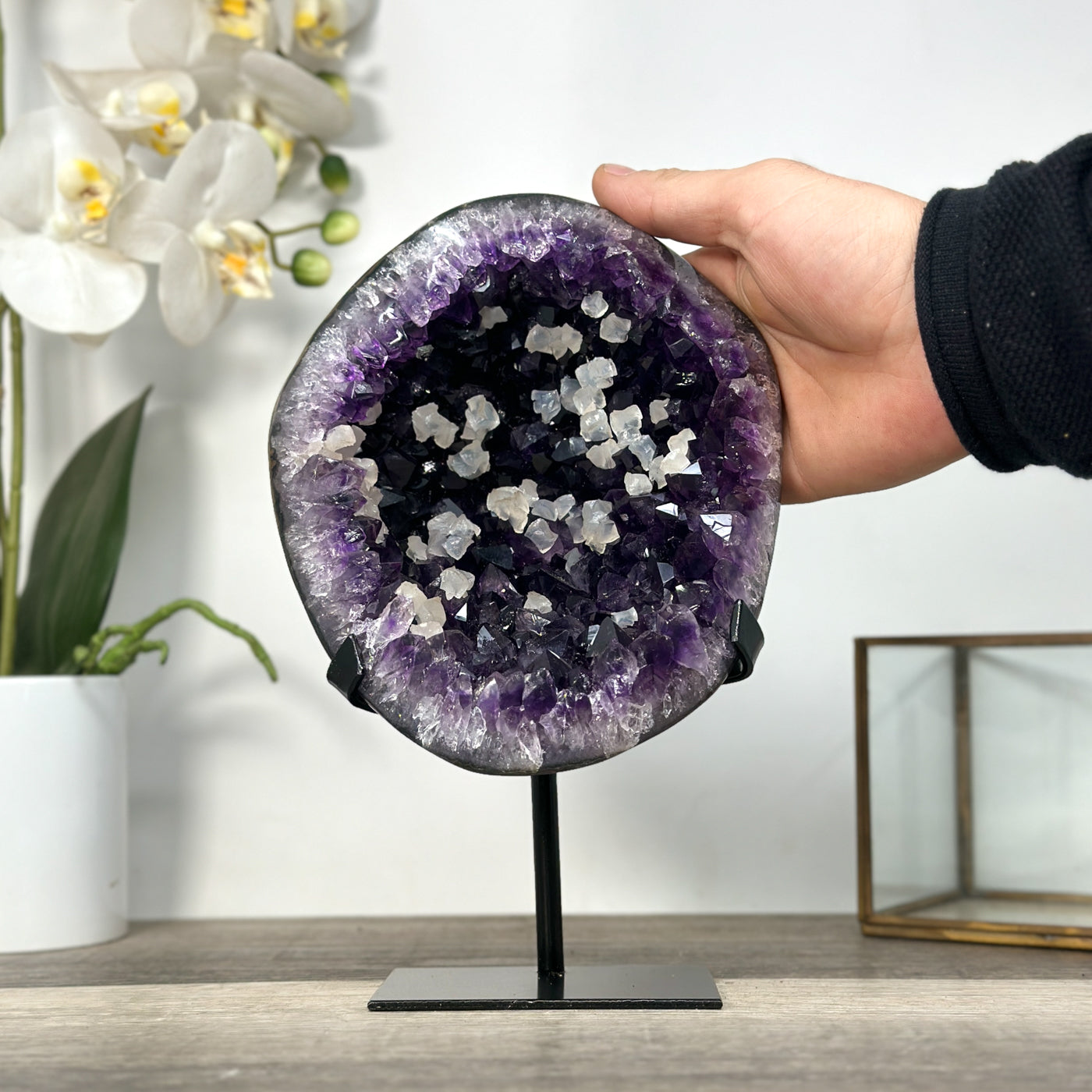Amethyst Geode with Calcite Crystal Highlights for Home Decor - MWS2682