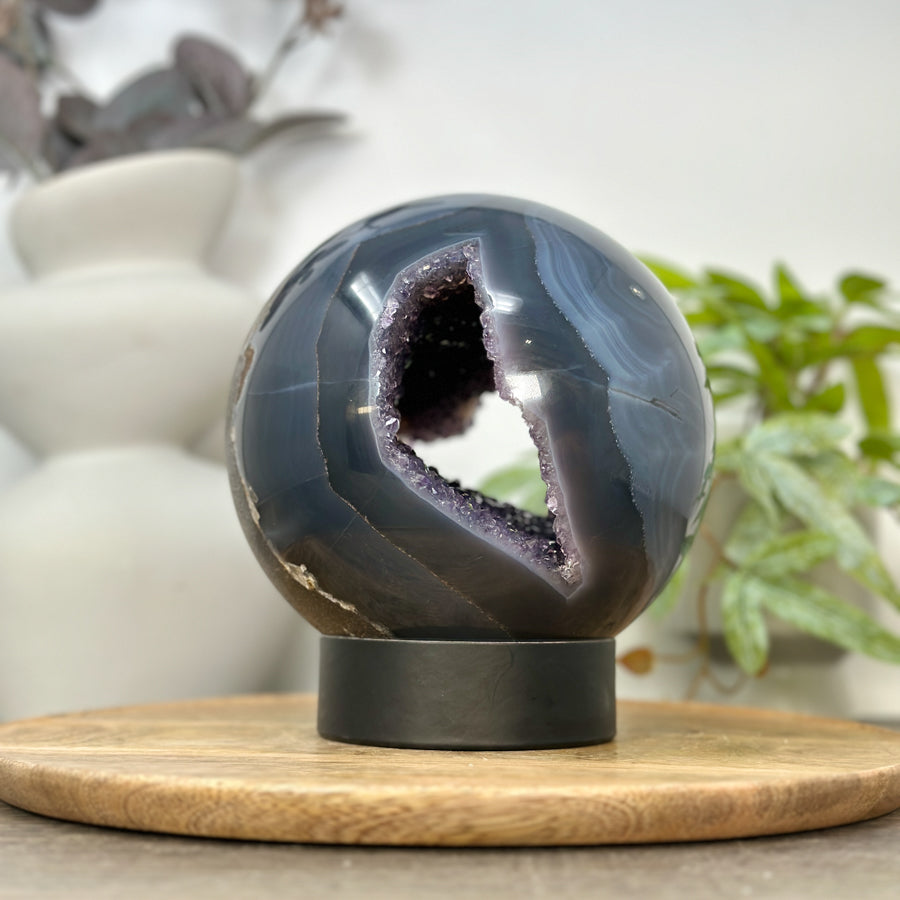 XXL Amethyst &amp; Blue Banded Agate Sphere Geode - SPH0193