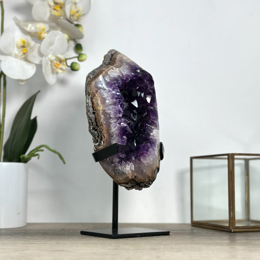 Natural Deep Purple Amethyst Geode with Metallic Stand Included - MWS2438