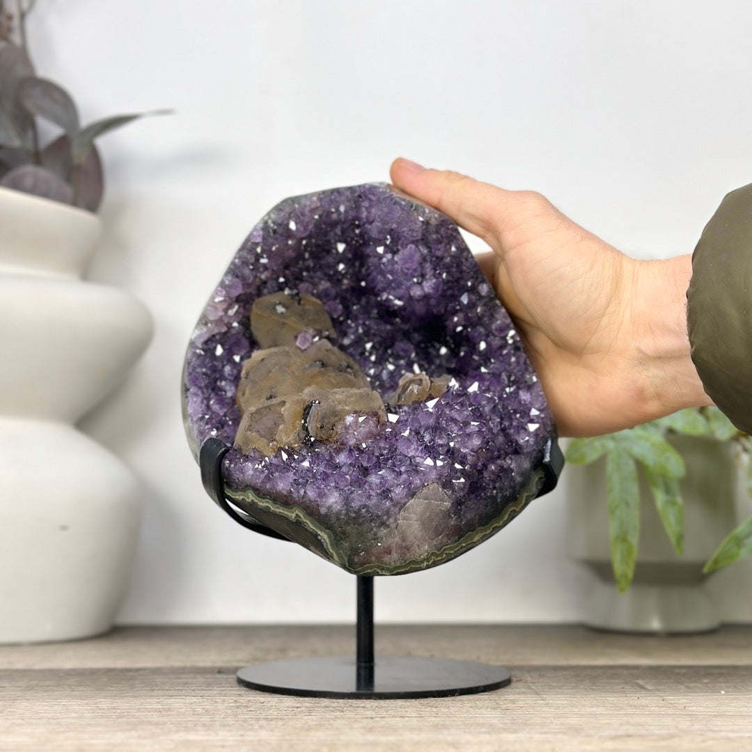 Natural Deep Purple Amethyst Geode with Calcite Inclusion - MWS3354