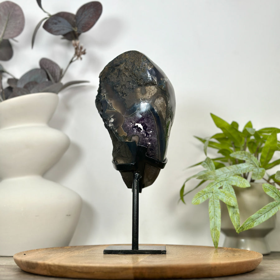 Natural Agate &amp; Amethyst Geode on Metal Stand - MWS3131