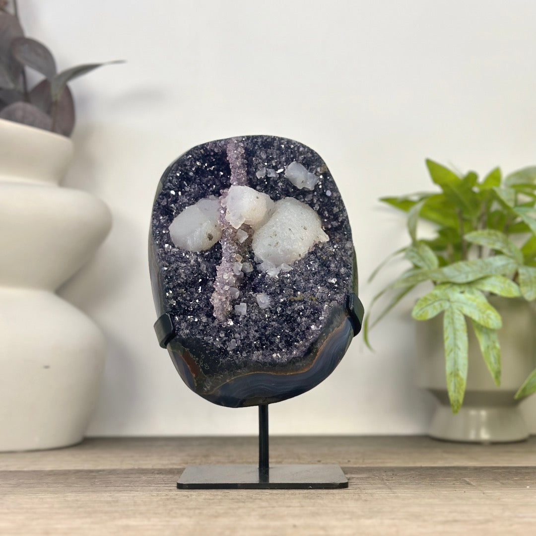 Natural Amethyst Cluster with Agate Matrix and Calcite Formation - MWS3349