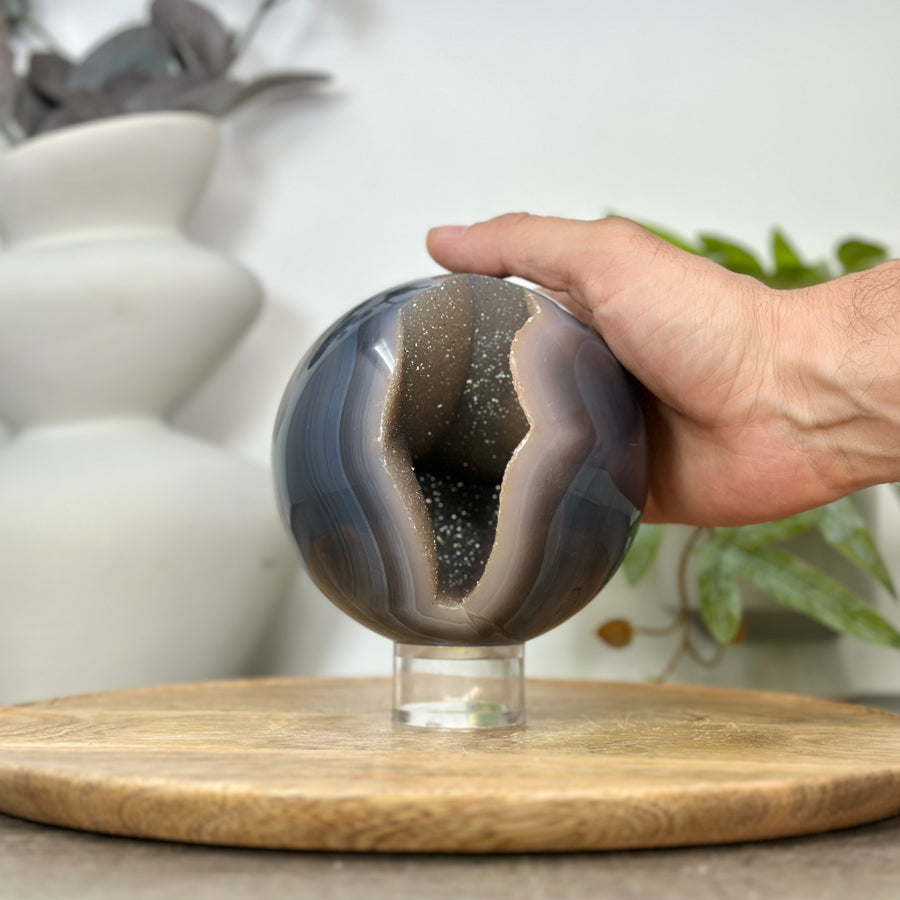 Banded Agate &amp; Quartz Druzy Sphere Geode - SPH0186
