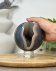 Banded Agate & Quartz Druzy Sphere Geode - SPH0186