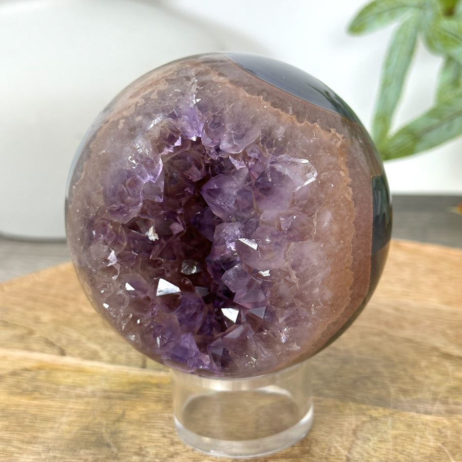 Amethyst Druzy &amp; Agate Sphere Geode from Uruguay - SPH0173