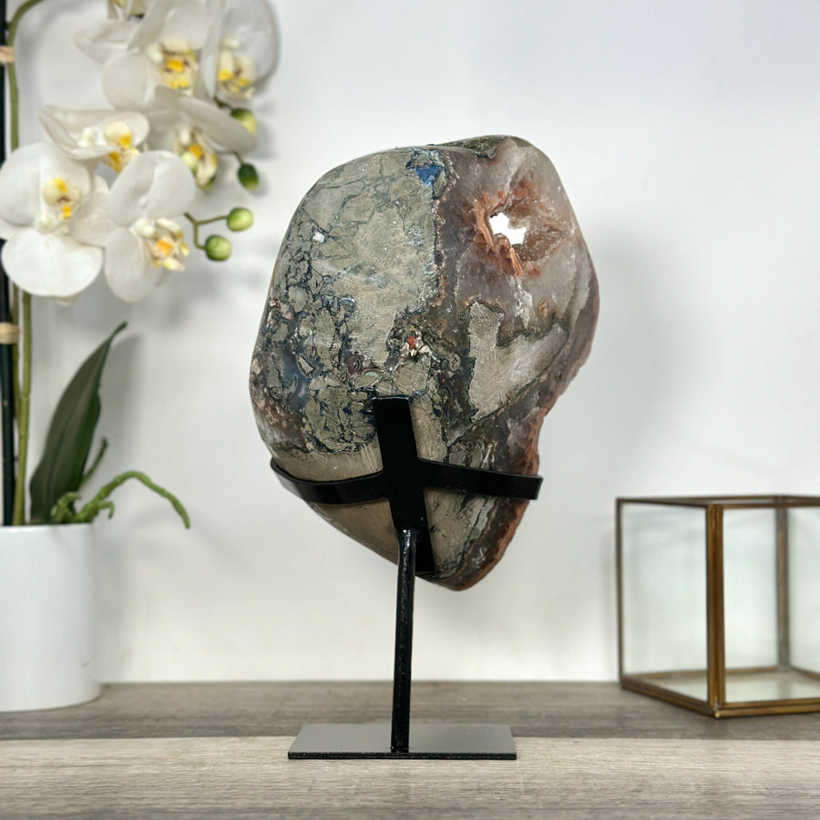 Unique Orange Sugar Druzy Crystal on Metal Stand – Stunning Natural Stone for Meditation Space Decor - MWS2707