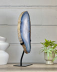 XXL Natural Blue Banded Agate & Quartz Stone Slice on Stand - MWS3043
