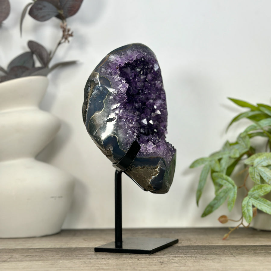 Natural Deep Purple Amethyst Cluster on Metal Stand - MWS3234