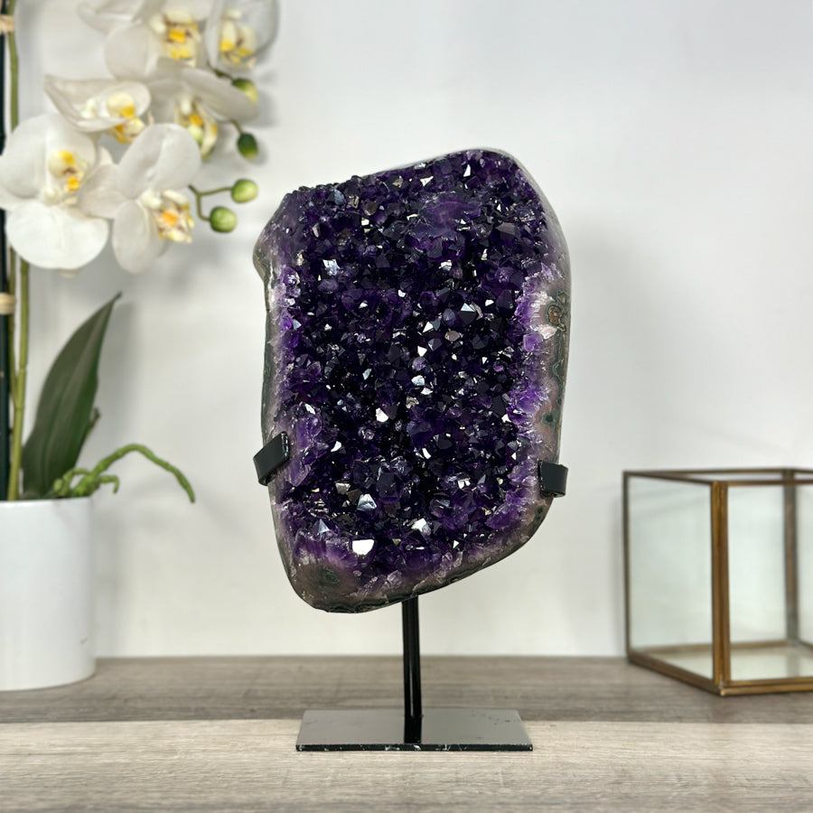 Top Grade Amethyst Cluster on Metal Stand – Stunning Crystal Piece for Office Decor - MWS2704