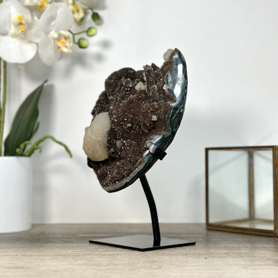 Brown Tone Quartz Druzy With Calcite Formation - MWS2512