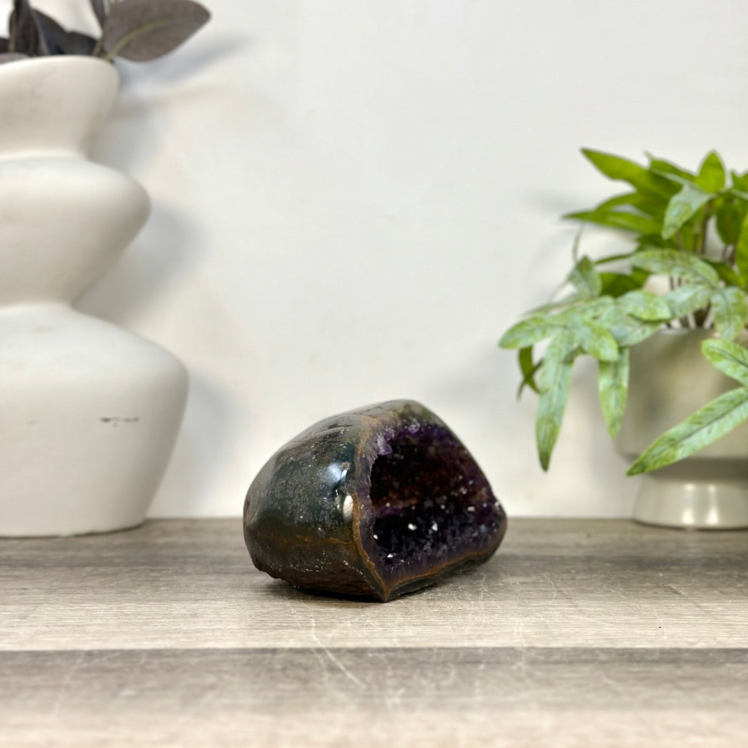 Uruguayan Amethyst Geode with Polished Agate Shell - STGE0118