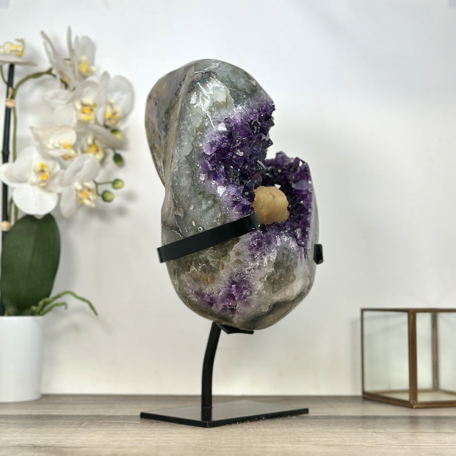 Uruguayan Amethyst Specimen with Yellow Calcite Crystal - MWS2964