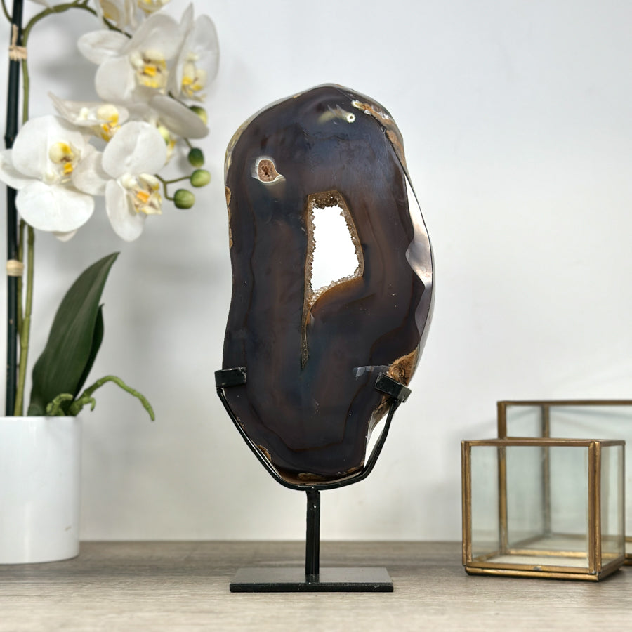 Large Agate &amp; Quartz Druzy Portal - Geode Slice with Stand - MWS2245