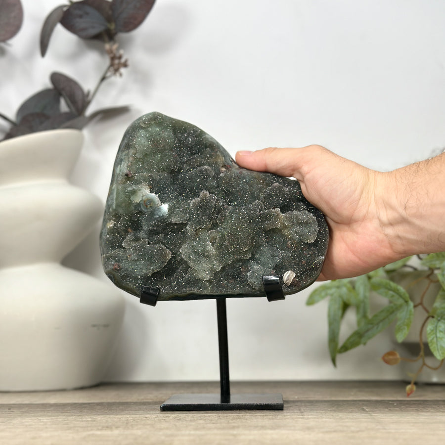 Natural Green Tone Sugar Quartz Specimen - Stand Included - MWS3181