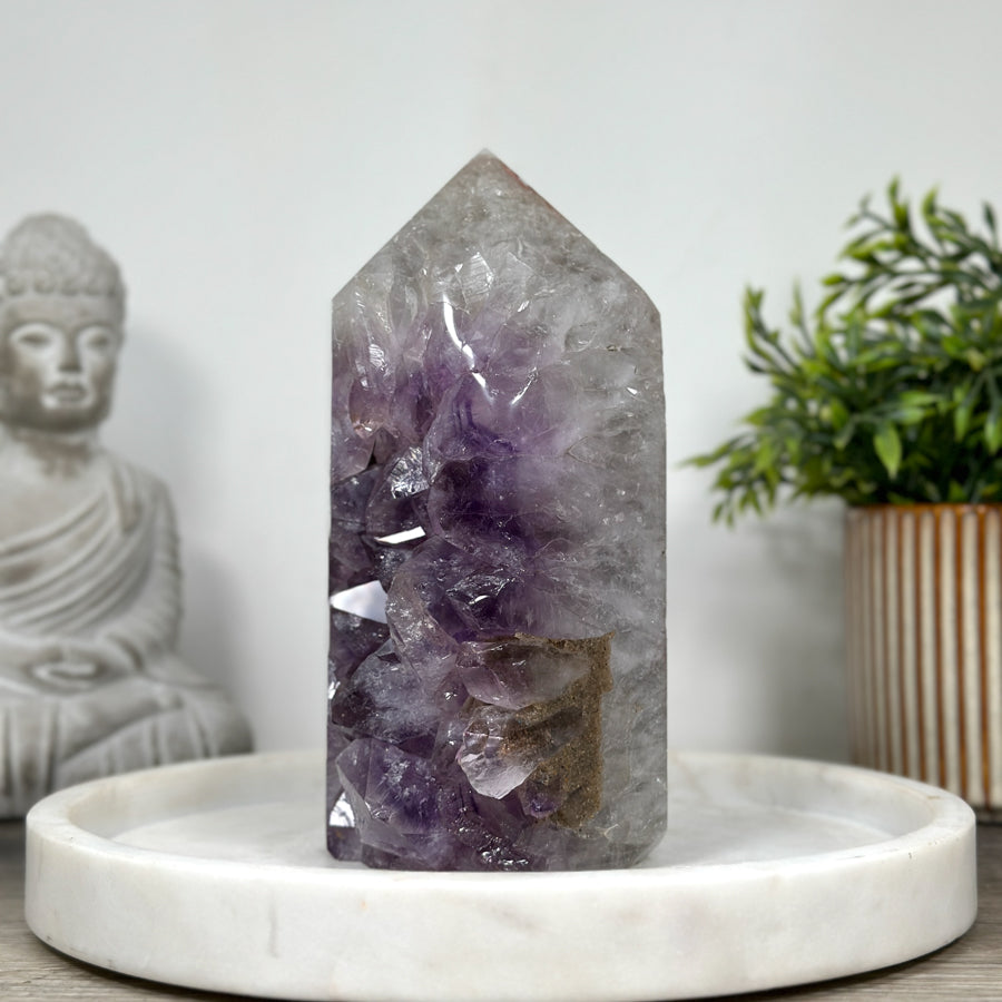 Natural Amethyst &amp; Green Jasper Stone Tower  - STP0159