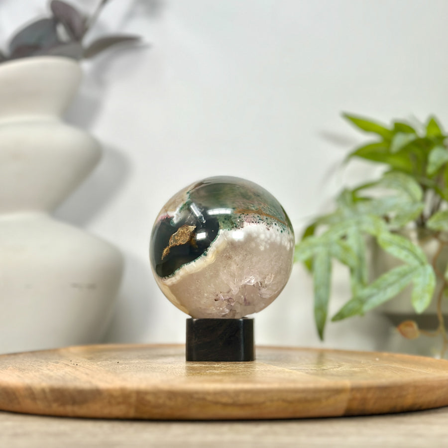 Quartz &amp; Agate Sphere Geode with Crystal Formation - SPH0213