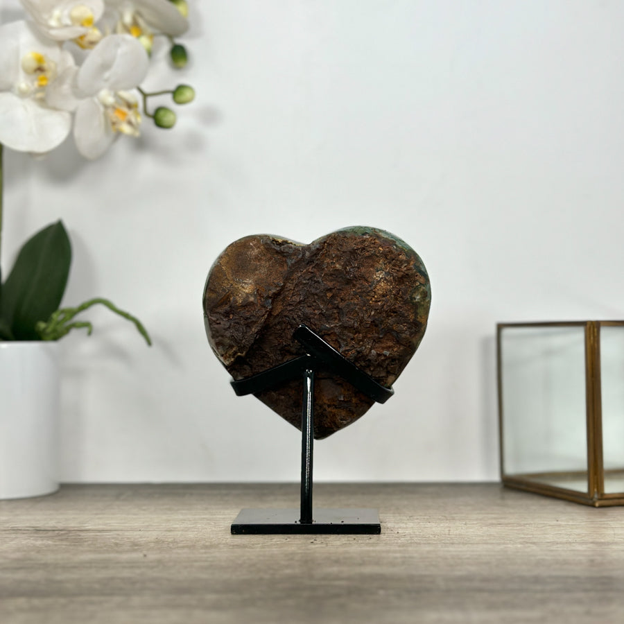 Dark Purple Amethyst Stone Heart with Metallic Stand - HST0328