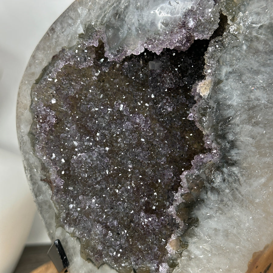 Natural Sugar Quartz Geode Mineral Specimen on Metal Stand - MWS3110