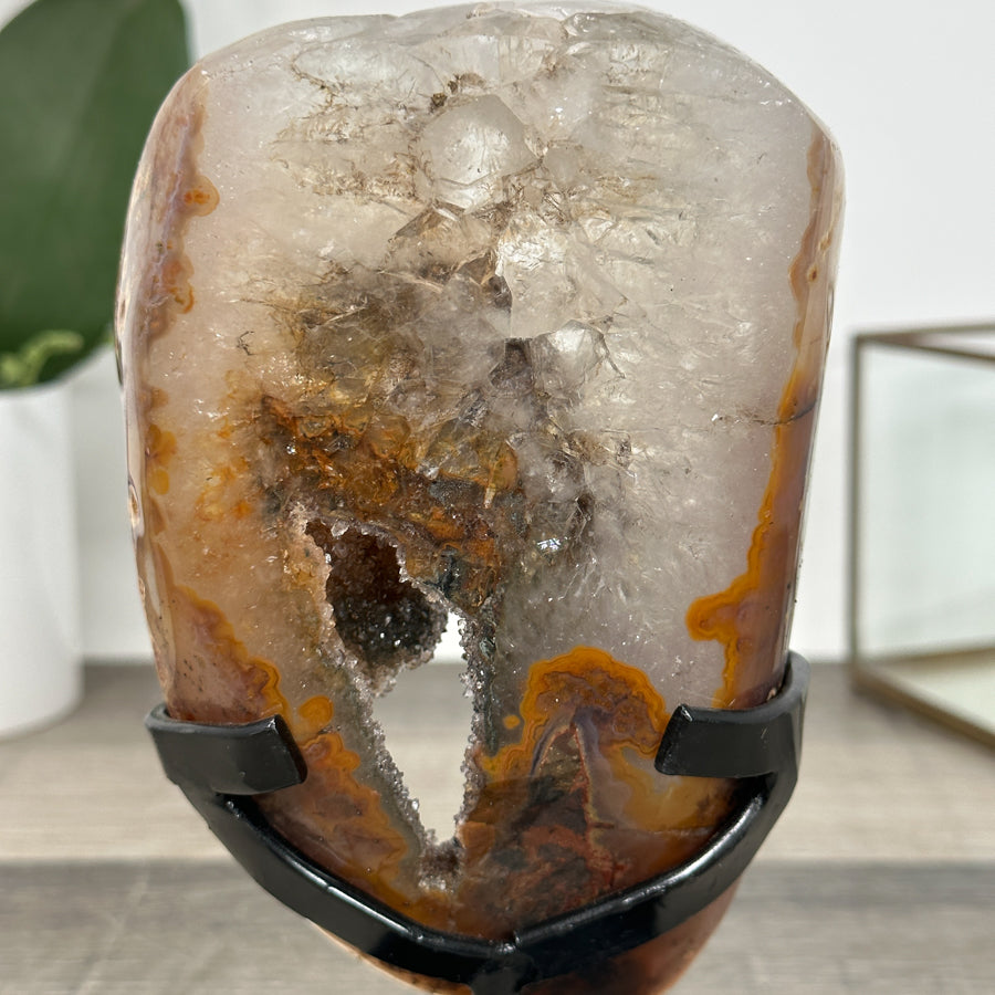 Rare Quartz Portal on Metal Stand with Green tone Druzy Crystals - MWS2902