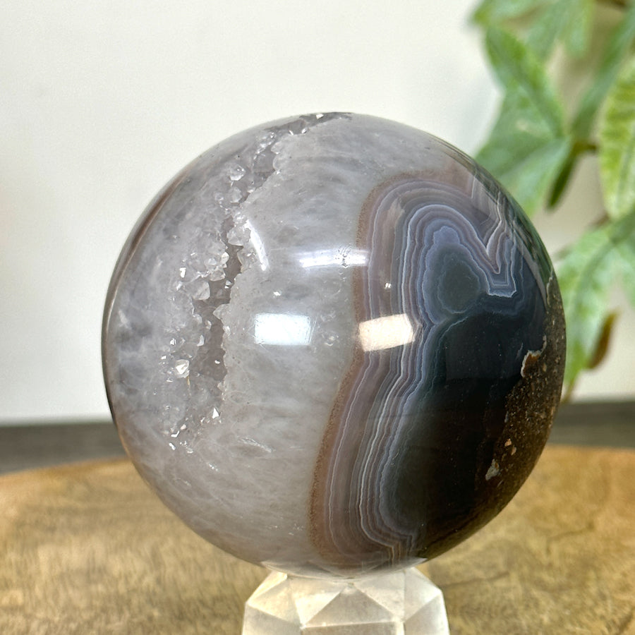 Banded Agate &amp; Quartz Druzy Sphere Geode - SPH0218