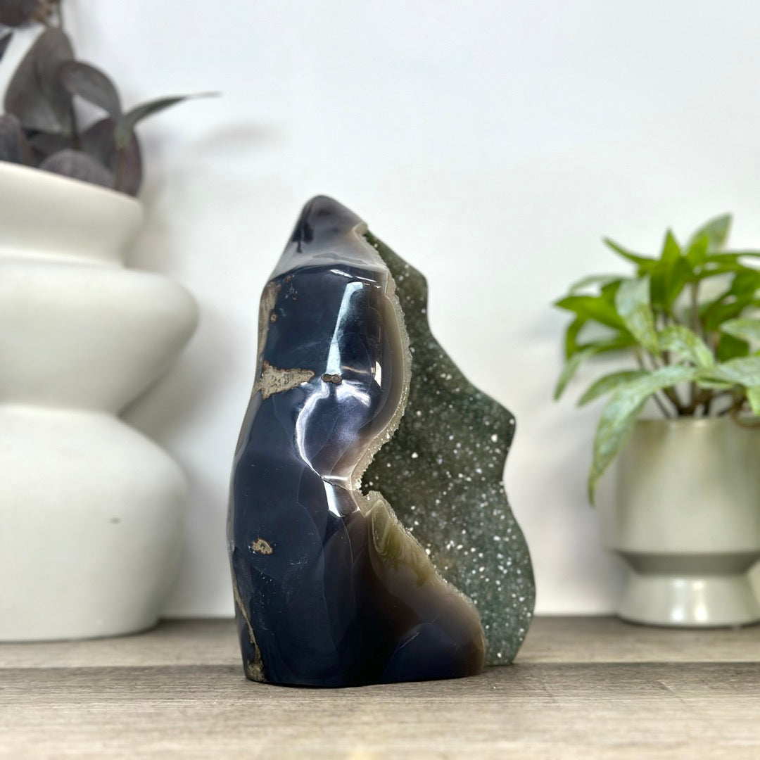 Unique Blue Banded Agate with Pink Amethyst Interior Statement Piece - CBP1397