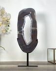 Agate Slice with Amethyst Crystals on Stand for Home Decor Display - MWS2674