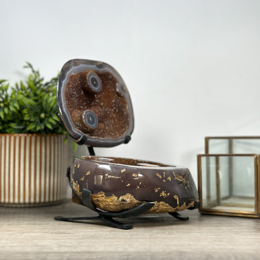 Stunning Natural Blue Agate Geode with Orange Druzy - MWS2166