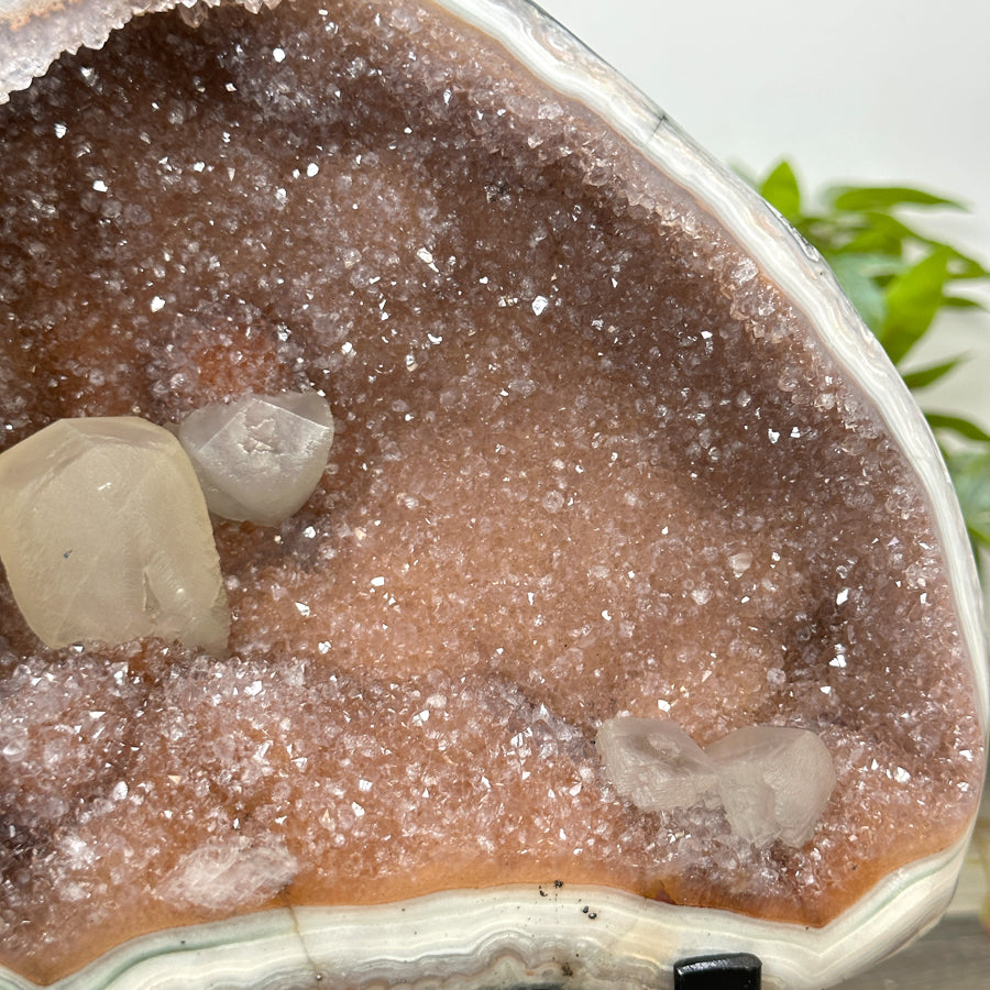 Unique Natural Jasper Geode with Orande Quartz interior and Calcite Formation - MWS3165