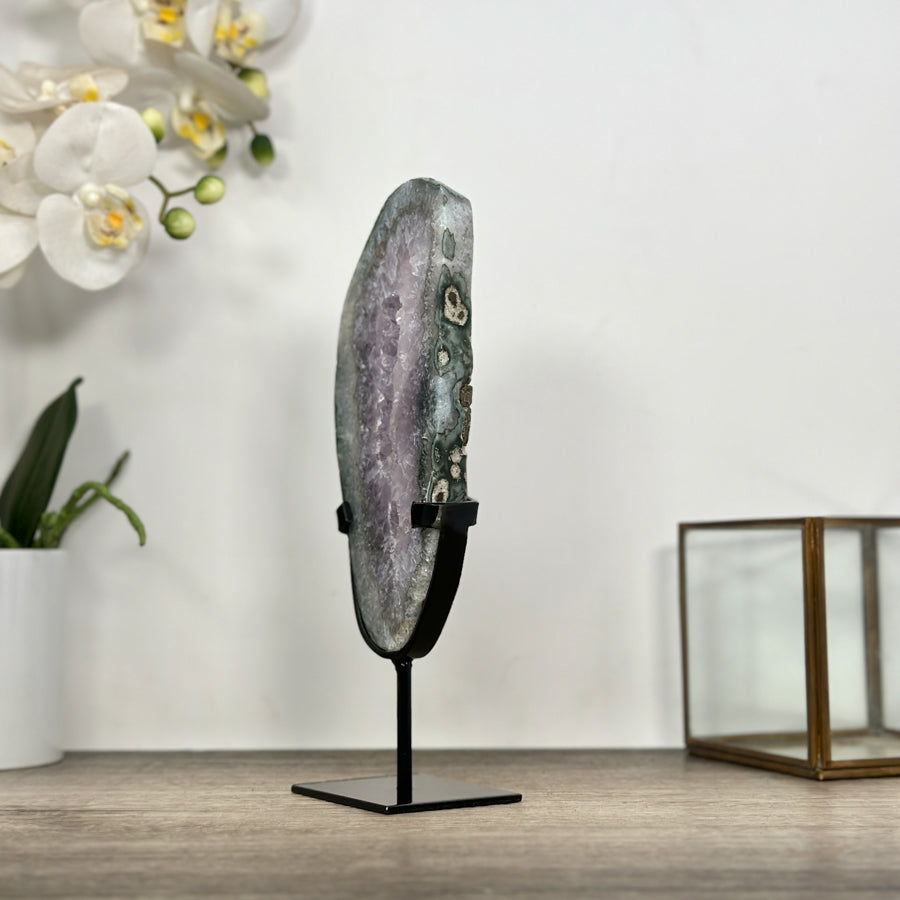 Natural Quartz Stone Slice on Metal Stand - MWS3014