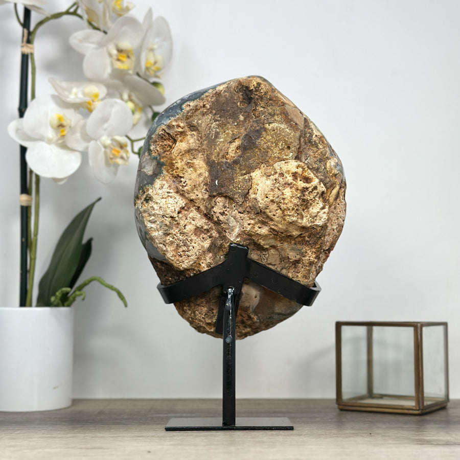 Natural Amethyst Druzy Crystal Geode, Metallic Stand Included - MWS2093