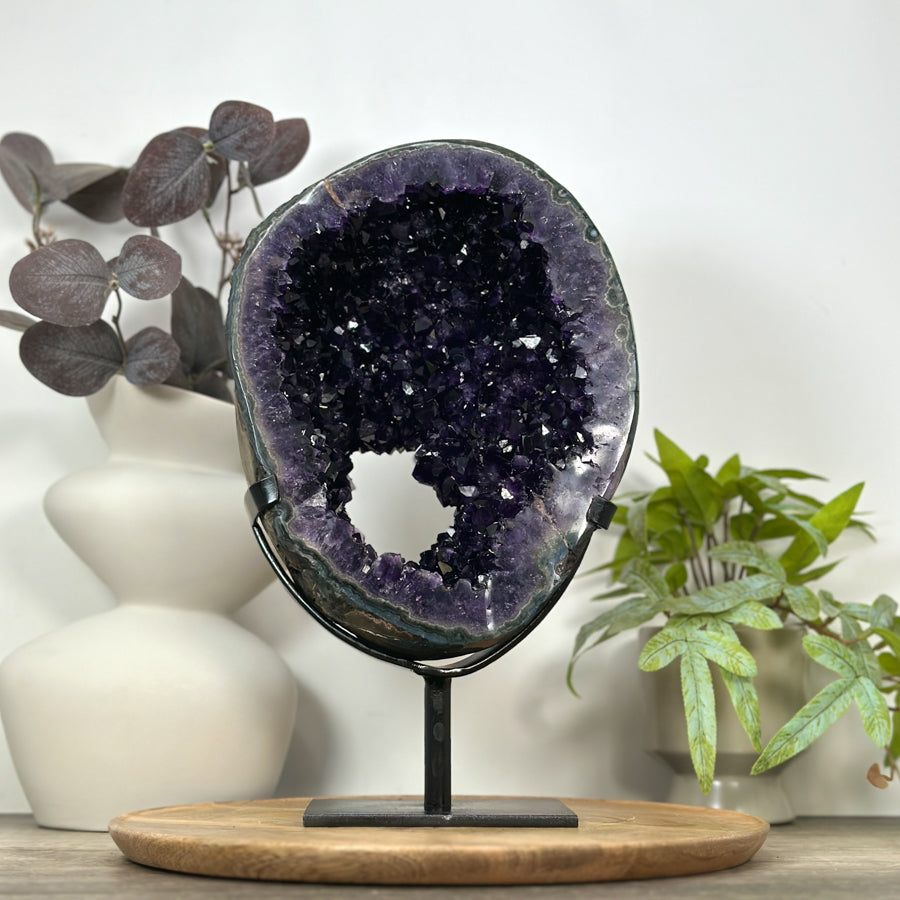 Huge Natural Deep Purple Amethyst Geode on Stand - MWS3077