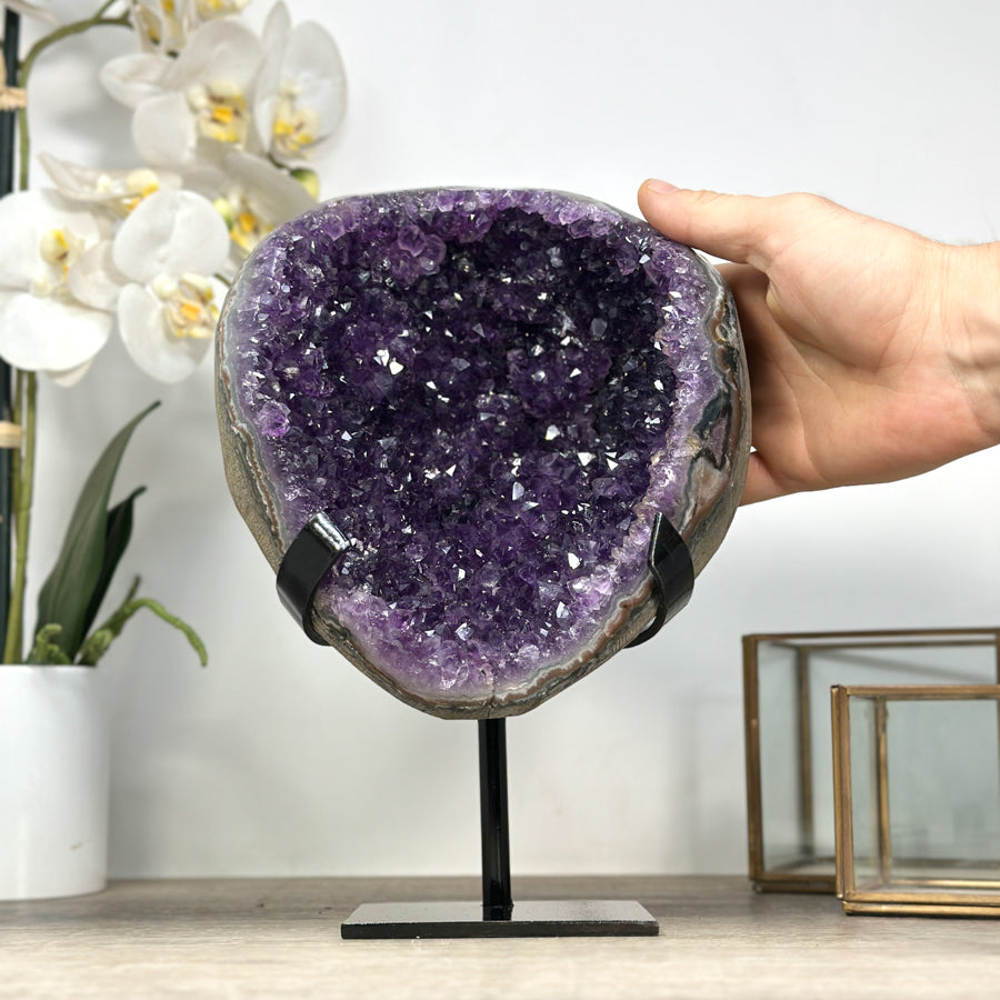 Natural Large Amethyst Geode with Black Metal Display - MWS2187