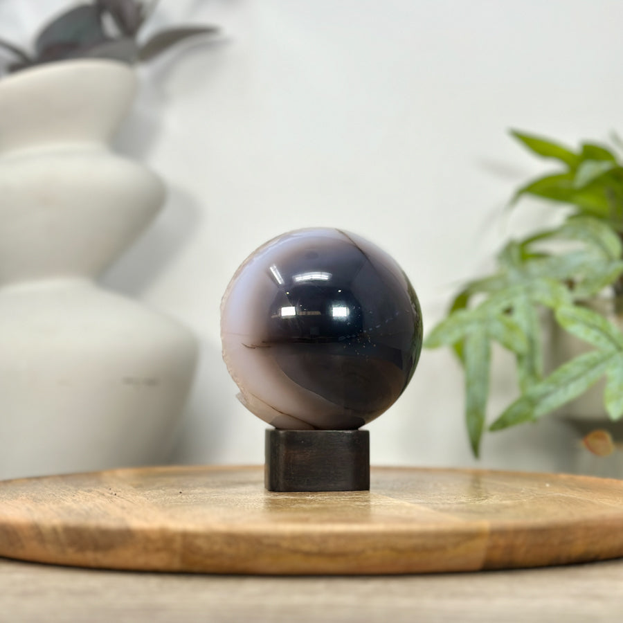 Banded Agate &amp; Druzy Quartz Sphere Geode - SPH0206