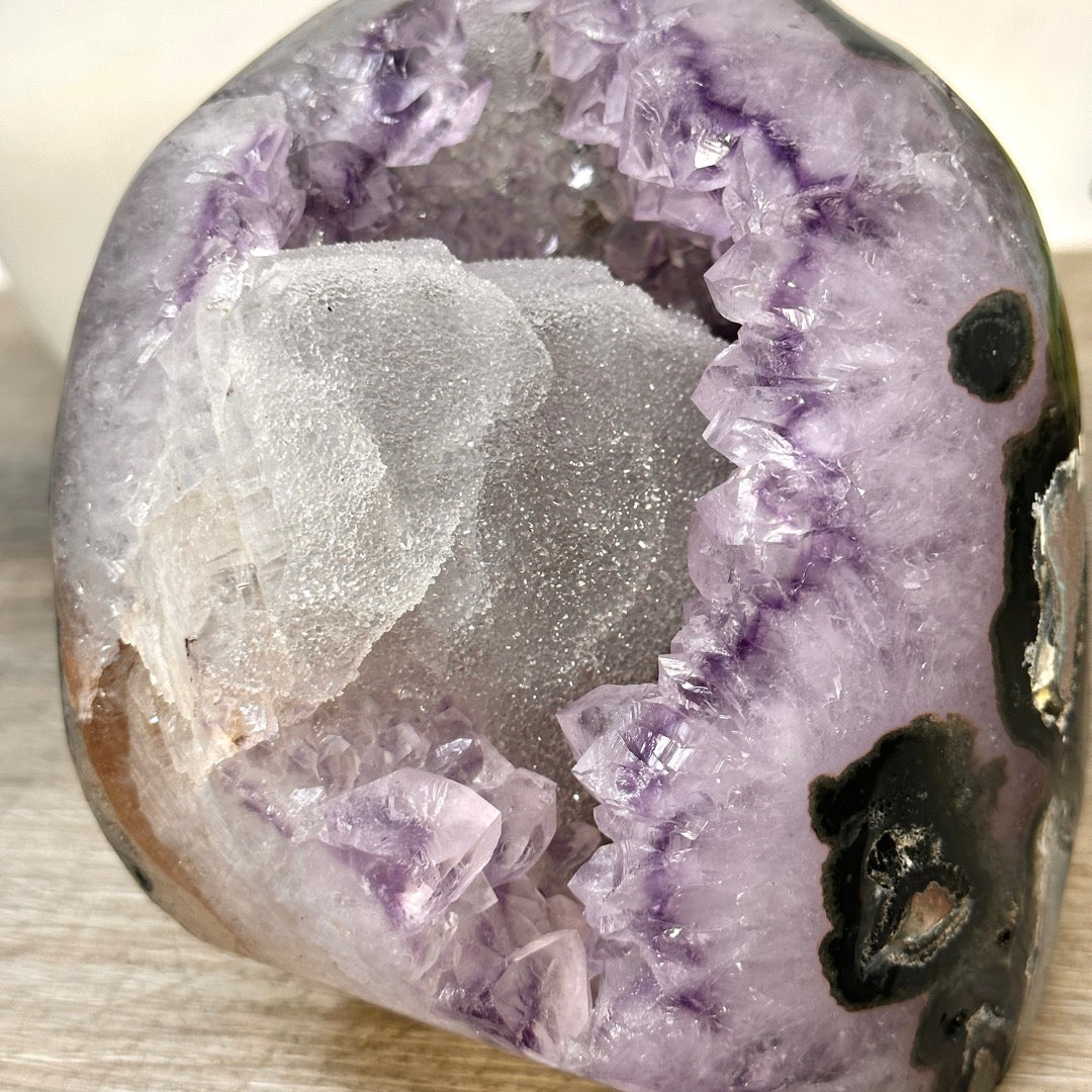 Natural Amethyst Geode with Calcite Crystal Inclusion - CBP1409