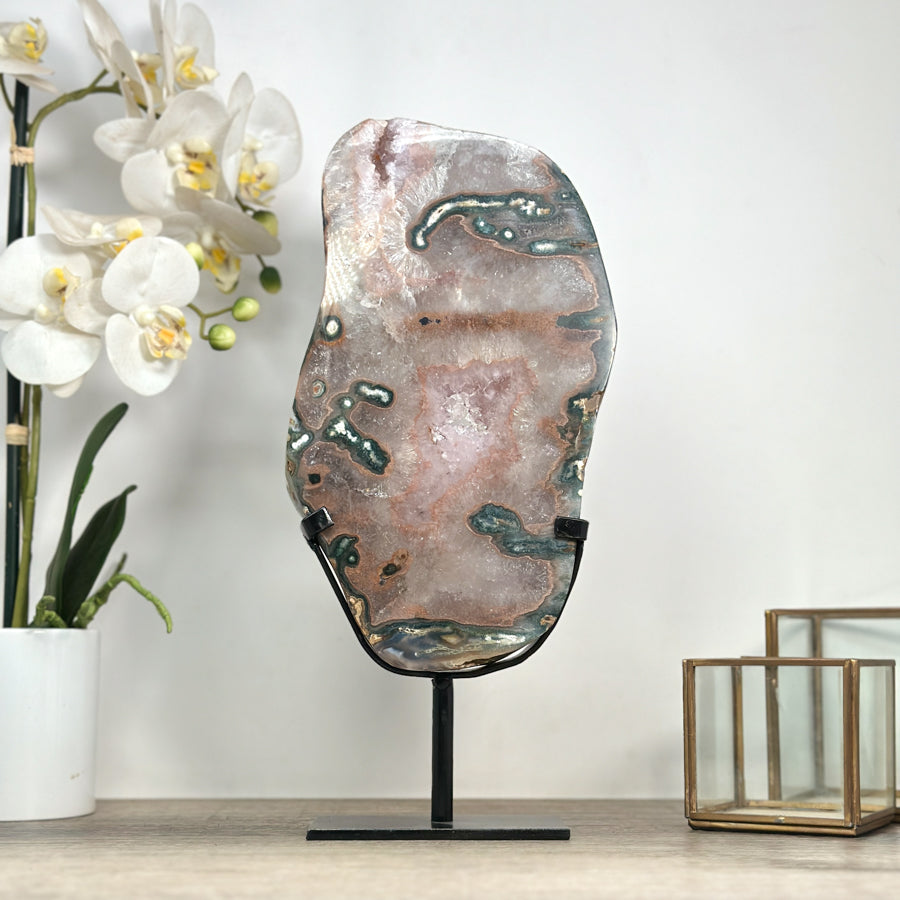 Beautiful Natural Large Quartz Crystal Slice, Stand included - MWS2332