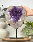 Natural Amethyst & Quartz Stone Specimen on Metal Stand - MWS3139