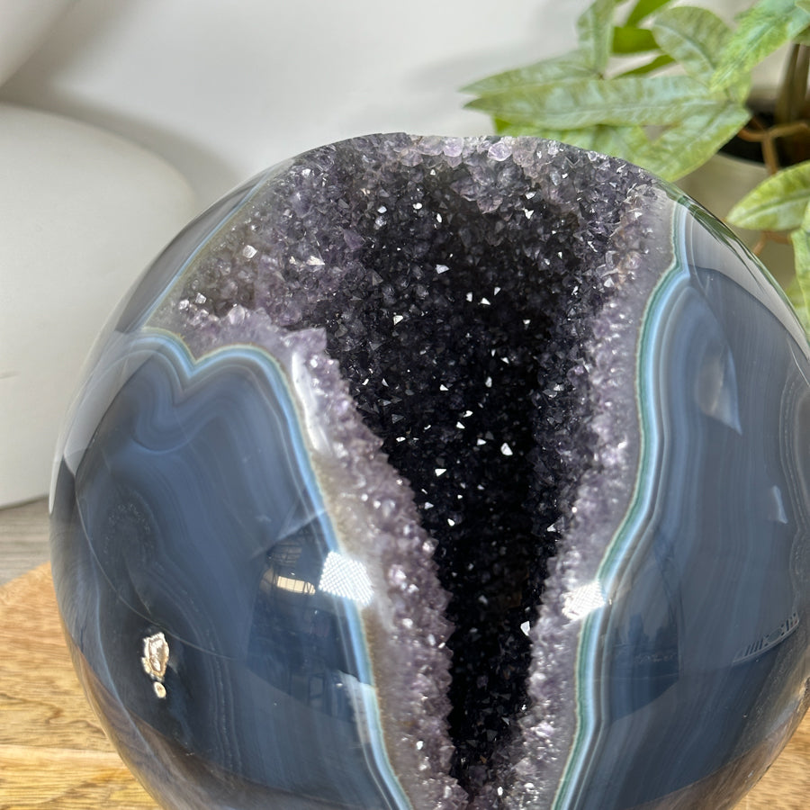 Blue Banded Agate &amp; Amethyst Druzy Sphere Geode - SPH0194