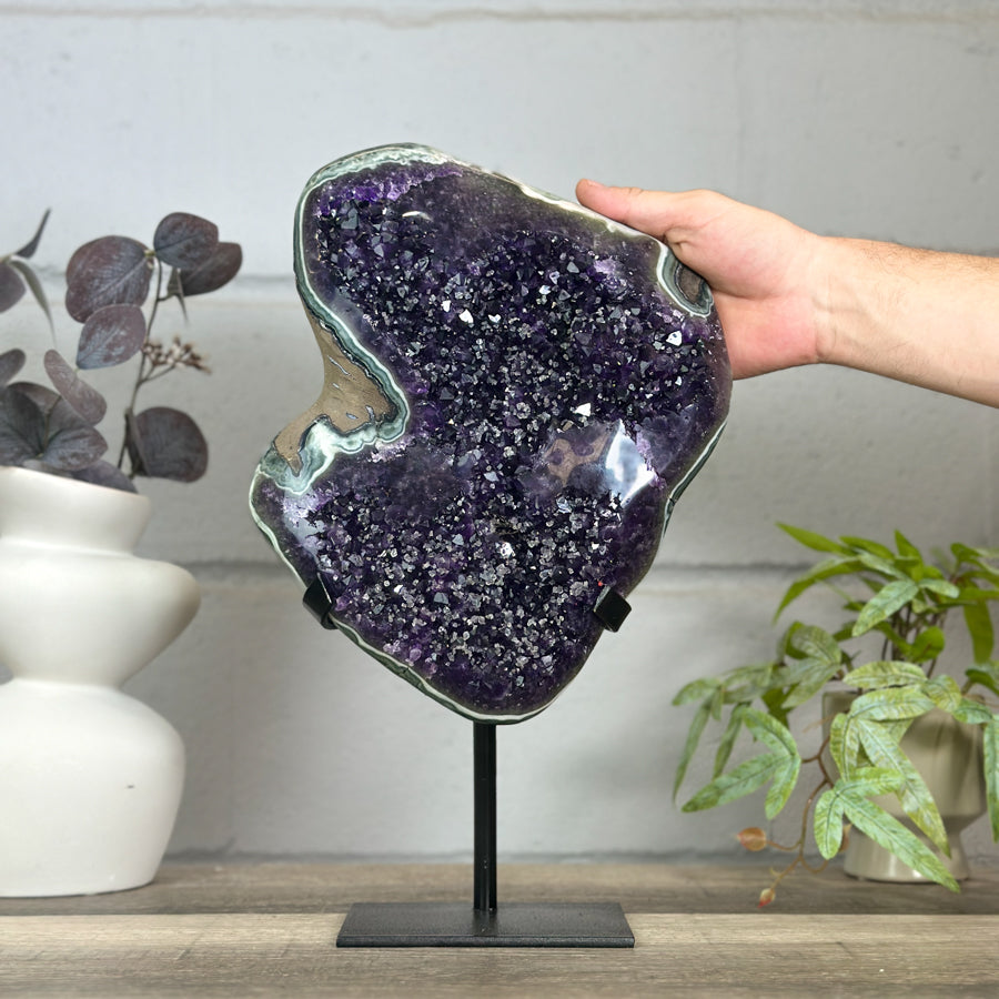 Top Quality Natural Amethyst Crystal Cluster with Green Jasper - Stand Included - MWS3153