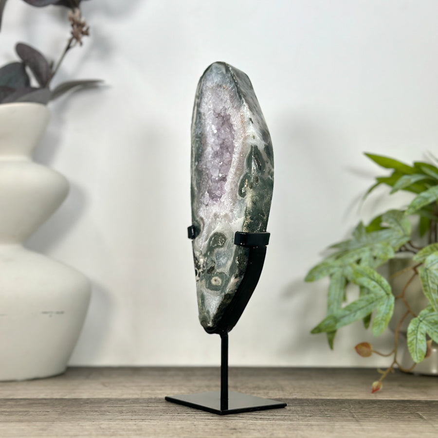 Natural Green Jasper &amp; Quartz Geode Slice Portal - MWS3241