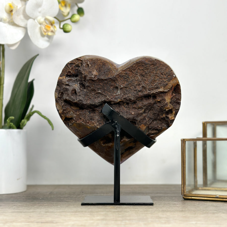 Natural Uruguayan Amethyst Heart Carving with Metal Stand - HST0292