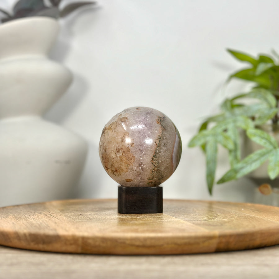 Quartz &amp; Agate Sphere Geode with Crystal Cavity - SPH0208