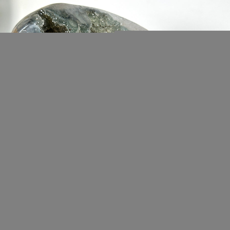 Polished Green Sugar Quartz Specimen on Black Metal Stand - MWS2726