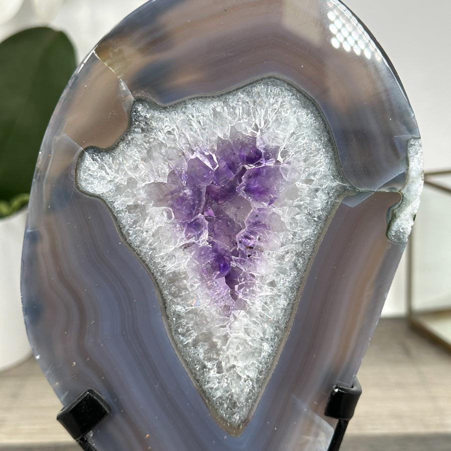 Agate &amp; Amethyst SLice with Metallic Stand - MWS2915