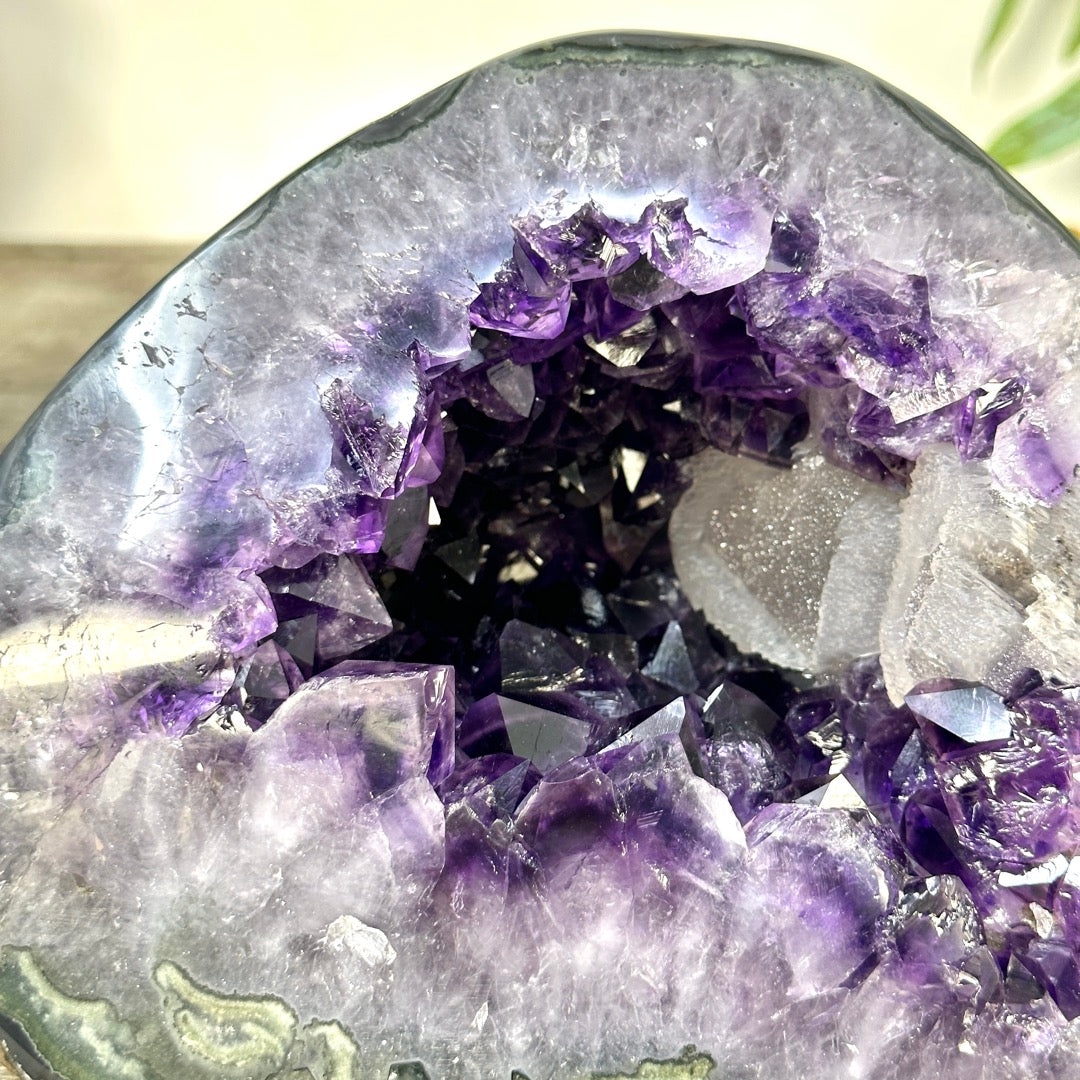 Natural Deep Purple Amethyst Geode with Calcite Inclusion - STGE0052