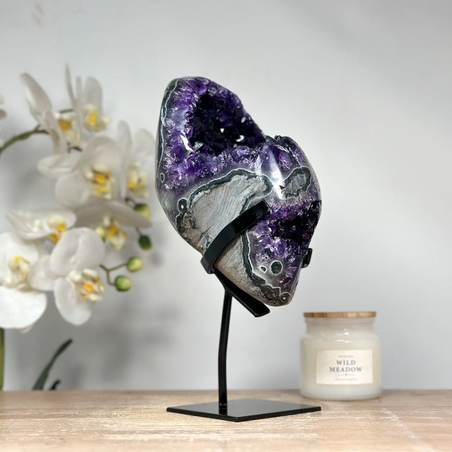 Beautiful Natural Amethyst Geode, Metal Stand Included - MWS1764