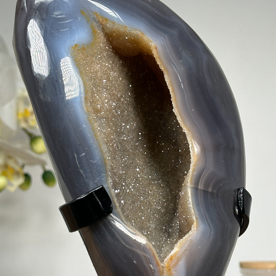 Natural Yellow Tone Sugar Druzy &amp; Agate Geode - MWS1359