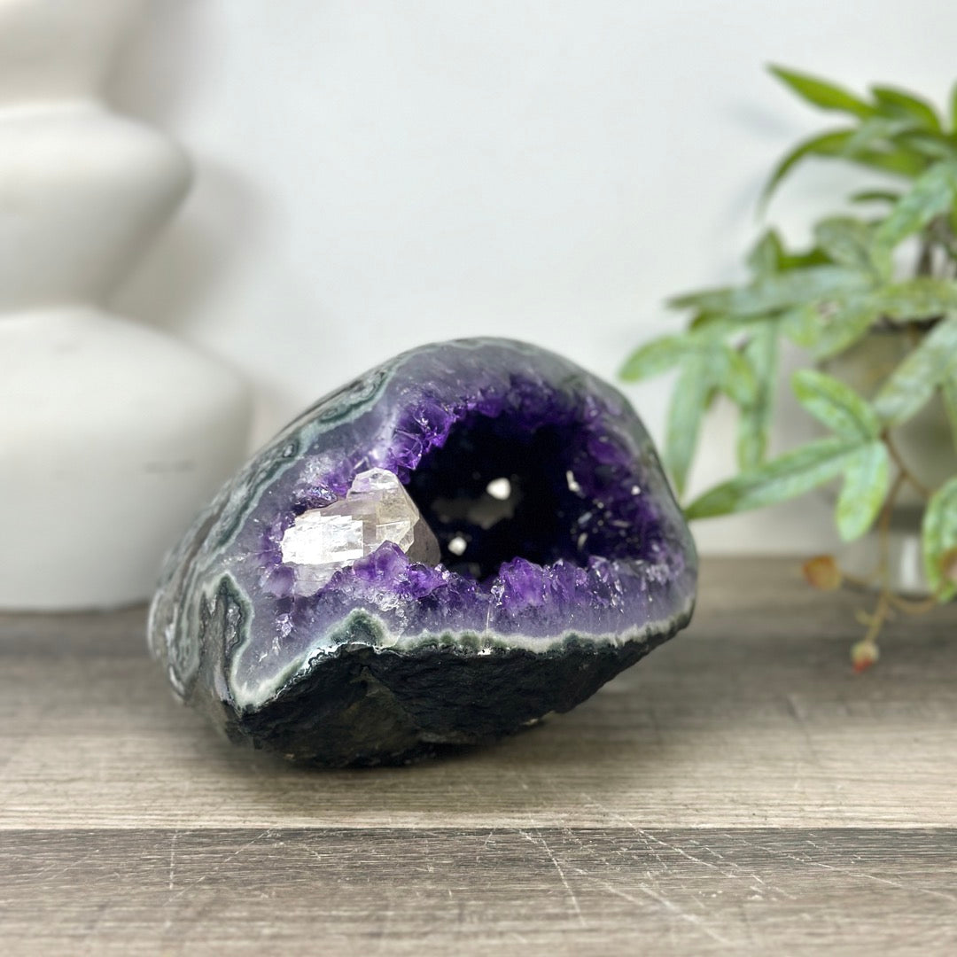 Natural Deep Purple Geode with Green Jasper Shell - STGE0047