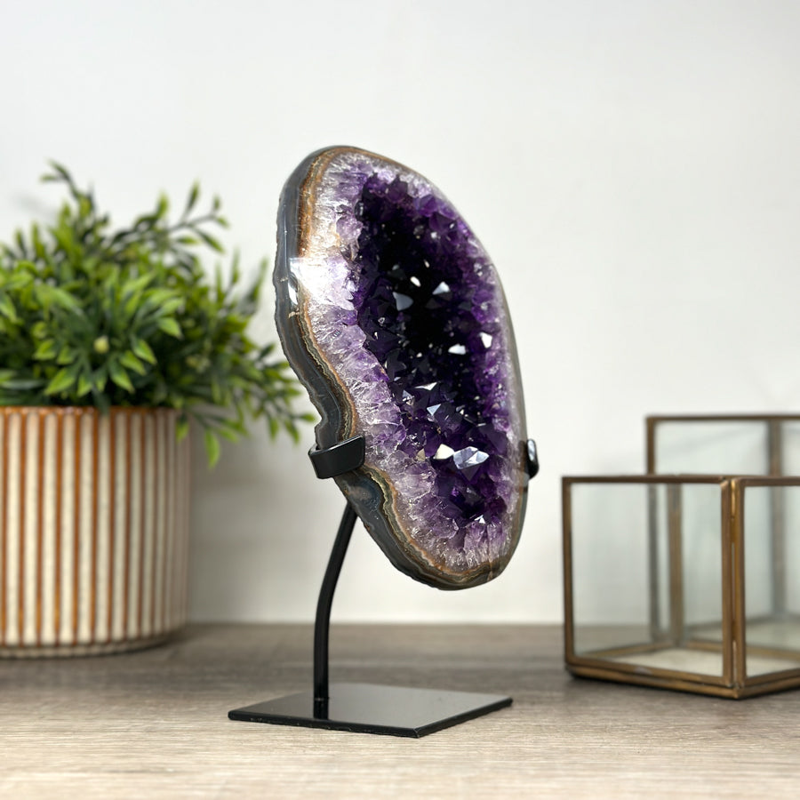 Uruguayan Amethyst &amp; Agate Geode with Metallic Stand - MWS2152