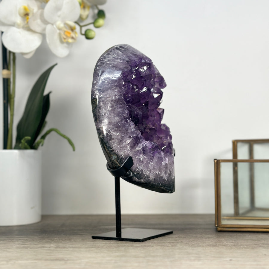 Natural Amethyst Crystal Cluster on Black Metallic Stand - MWS2204