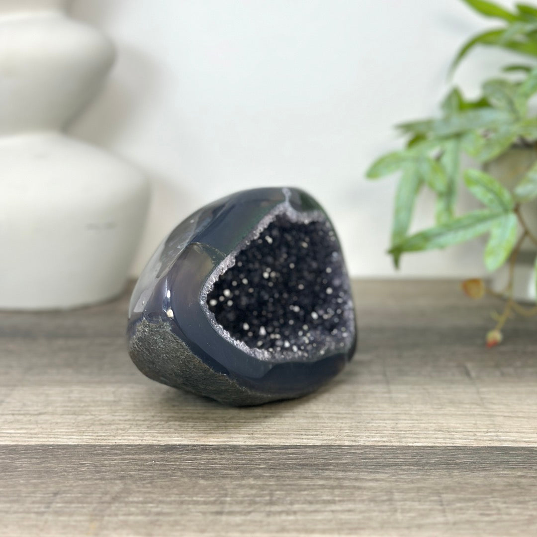 Quartz Geode Cave with Polished Agat Shell - STGE0034